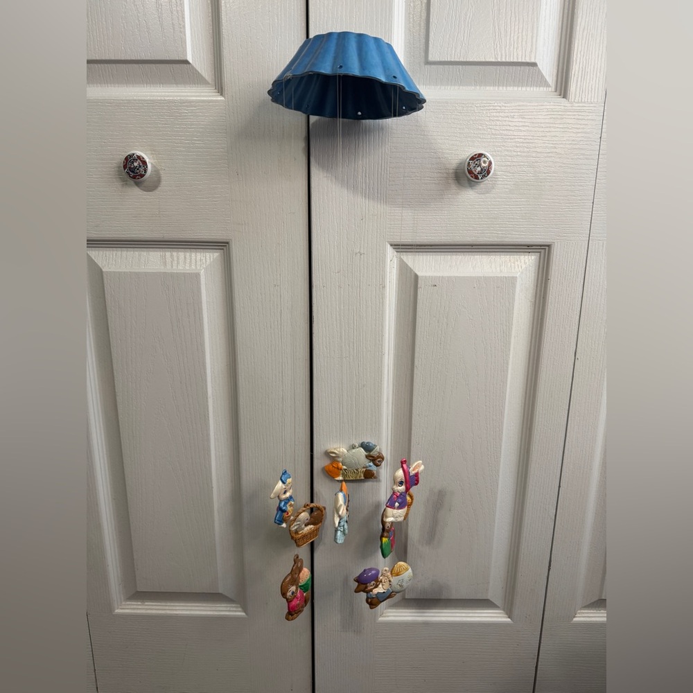 Vintage ceramic baby mobile wind chime bunny lamb sheep
